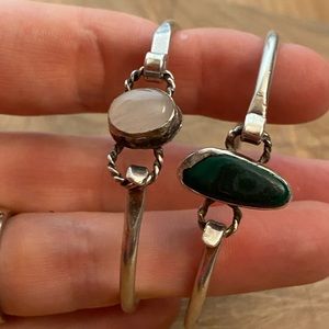 Two vintage silver gemstone bangle bracelets